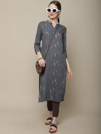 Thumbnail for Sangria Women Charcoal & Beige Printed Kurta - Distacart