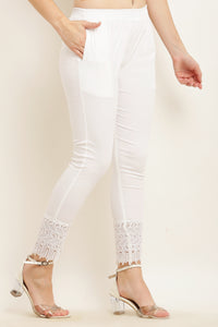 Thumbnail for PAVONINE White Color S Kirosia Lace Hem Cotton Fabric Palazzo For Women - Distacart