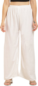 Thumbnail for PAVONINE White Color Straight Fit Rayon Fabric Palazzo - Distacart