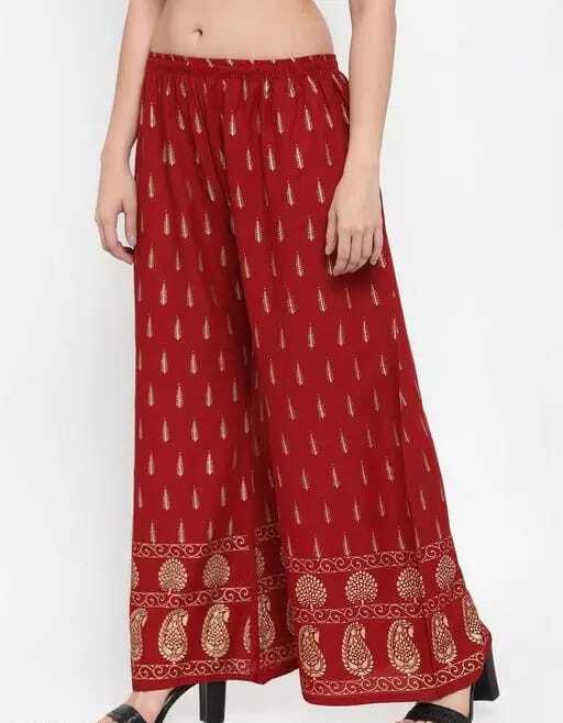 PAVONINE Maroon Color Rayon Fabric Bhutta Print Palazzo For Women - Distacart