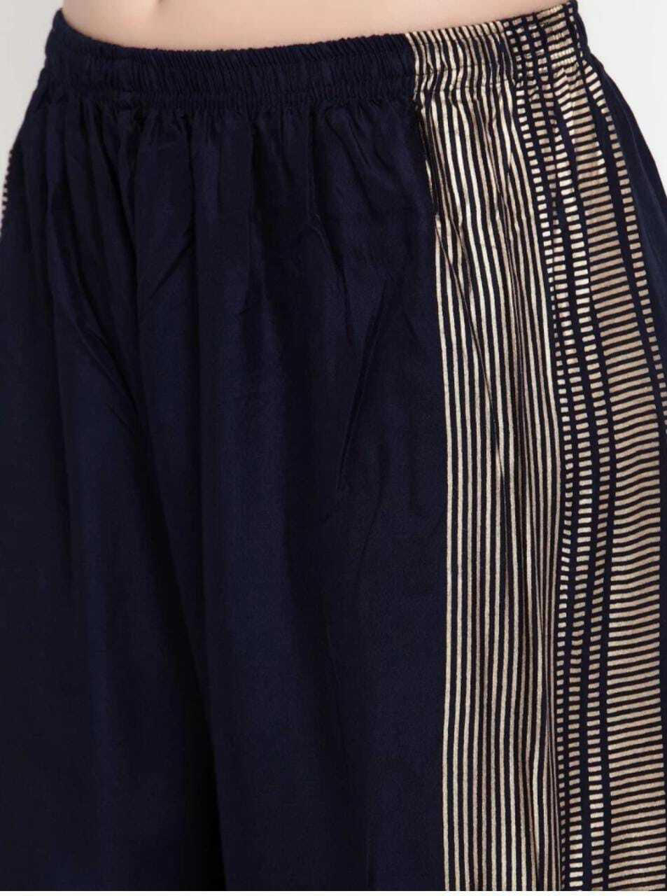 PAVONINE Navy Blue Color Rayon Fabric Side Print Palazzo For Women - Distacart