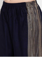 Thumbnail for PAVONINE Navy Blue Color Rayon Fabric Side Print Palazzo For Women - Distacart