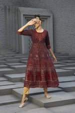 Thumbnail for Juniper Maroon Georgette Festive Printed Anarkali Flared Anarkali Kurta For Women - Distacart