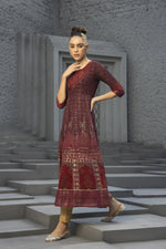 Thumbnail for Juniper Maroon Georgette Festive Printed Anarkali Flared Anarkali Kurta For Women - Distacart