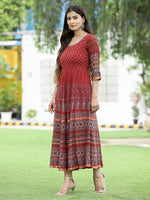 Thumbnail for Juniper Women Rust Georgette Festive Printed Flared Anarkali Kurta - Distacart