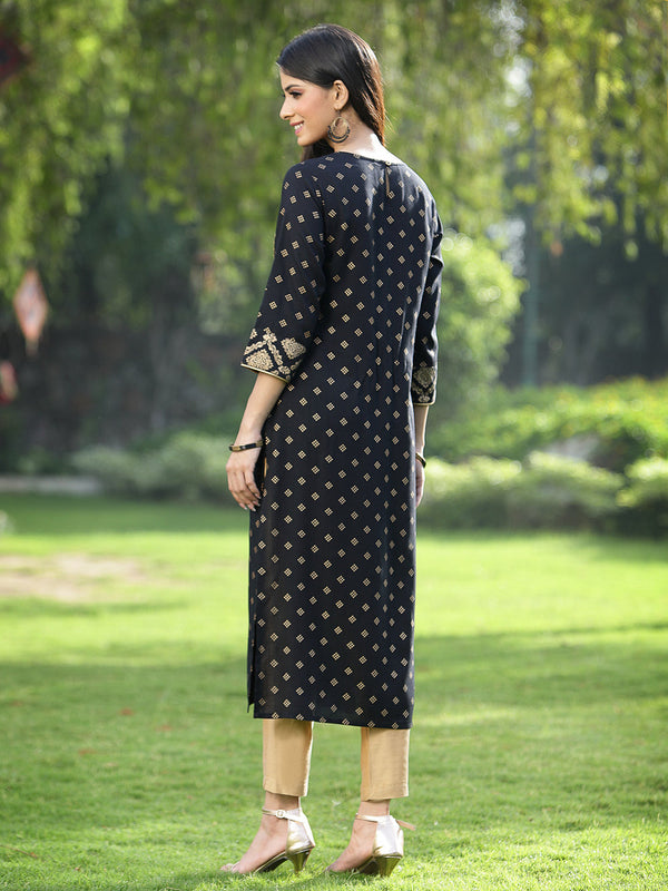 Juniper Black Rayon Festive Wear Embroidered Flared Kurta - Distacart