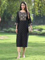 Thumbnail for Juniper Black Rayon Festive Wear Embroidered Flared Kurta - Distacart
