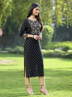 Thumbnail for Juniper Black Rayon Festive Wear Embroidered Flared Kurta - Distacart