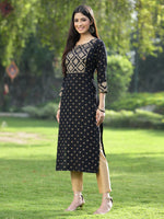Thumbnail for Juniper Black Rayon Festive Wear Embroidered Flared Kurta - Distacart