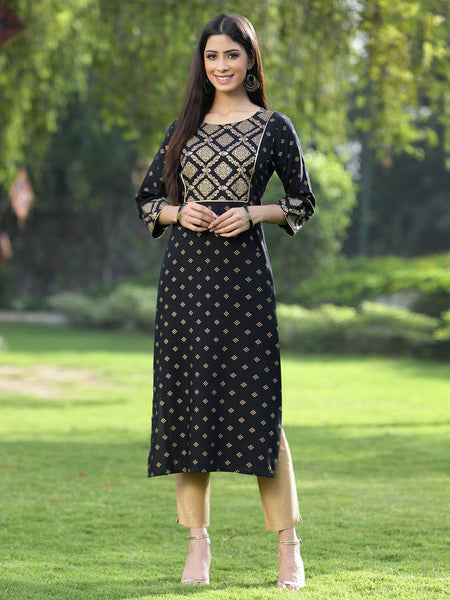 Juniper Black Rayon Festive Wear Embroidered Flared Kurta - Distacart