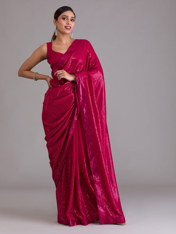 Koskii Maroon Embellished Sequinned Saree - Distacart