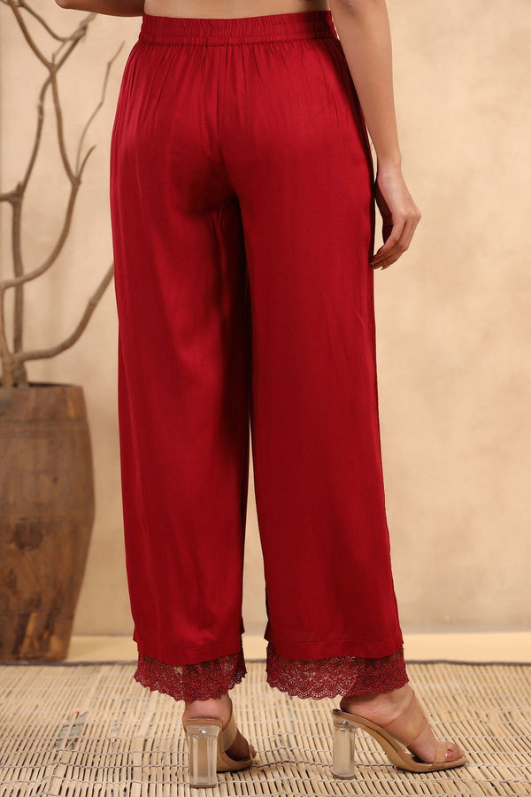 Juniper Women's Maroon Rayon Straight Solid Palazzo - Distacart