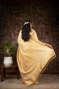 Thumbnail for Vardha Gardenia Cream Golden Zari Kanjeevaram Silk Saree
