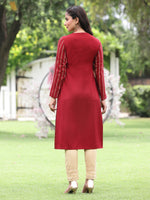 Thumbnail for Juniper Women Women's Acrylyc Viscose Jaquard Knit Maroon Printed Straight Festive Kurta - Distacart