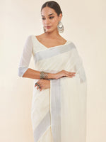 Thumbnail for Soch Off-White & Silver-Toned Zari Pure Cotton Kasavu Saree - Distacart