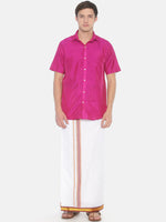 Thumbnail for Sethukrishna Pack Of 2 White Solid Cotton Readymade Dhoti For Men - Distacart