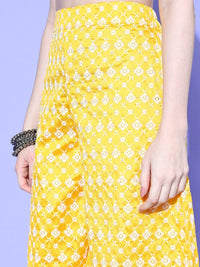 Thumbnail for InWeave Women's Light Yellow Mirror Work Oneshoulder Kurta Set - Distacart