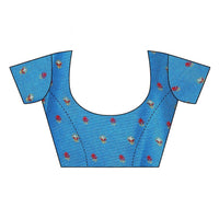 Thumbnail for Vamika Printed Jute Silk Blue Saree (Rishika Blue) for parties
