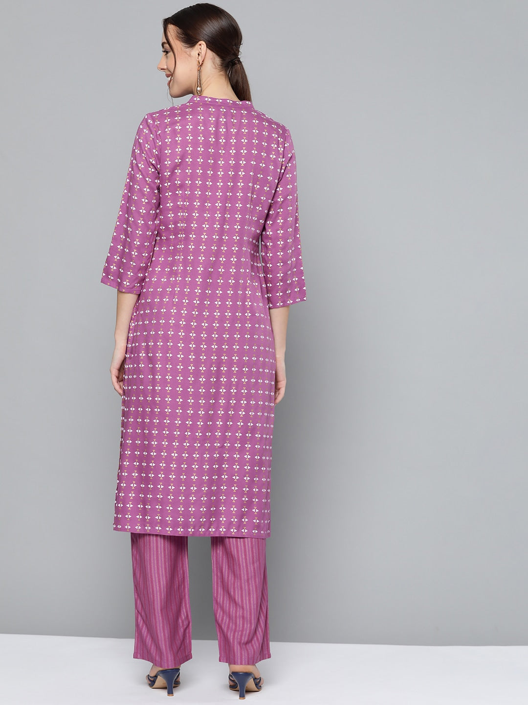HERE&NOW Women Purple Printed Regular Kurta with Palazzos - Distacart