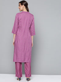 Thumbnail for HERE&NOW Women Purple Printed Regular Kurta with Palazzos - Distacart