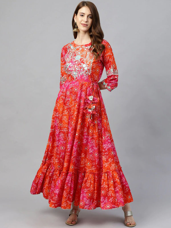 Ishin Red Embellished Maxi Dress - Distacart