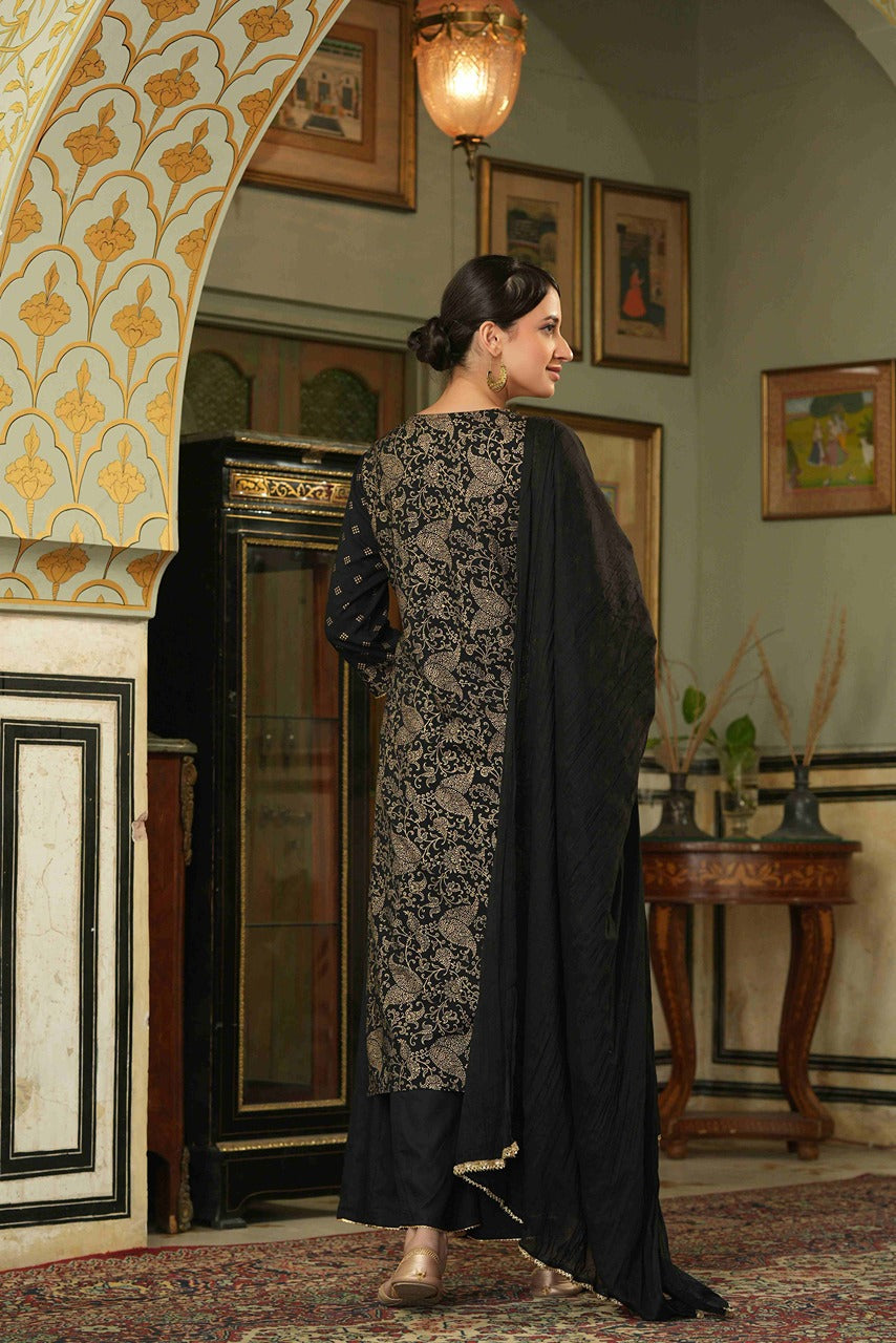 Juniper Black Rayon Festive Embroidered Straight Skd For Women - Distacart