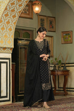 Thumbnail for Juniper Black Rayon Festive Embroidered Straight Skd For Women - Distacart