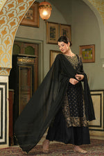 Thumbnail for Juniper Black Rayon Festive Embroidered Straight Skd For Women - Distacart