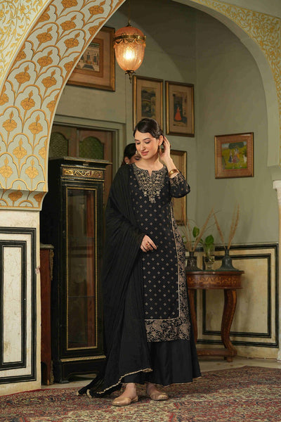 Juniper Black Rayon Festive Embroidered Straight Skd For Women - Distacart
