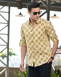 Thumbnail for NOZ2TOZ Men Conversational Printed Cotton Casual Shirt - Beige - Distacart