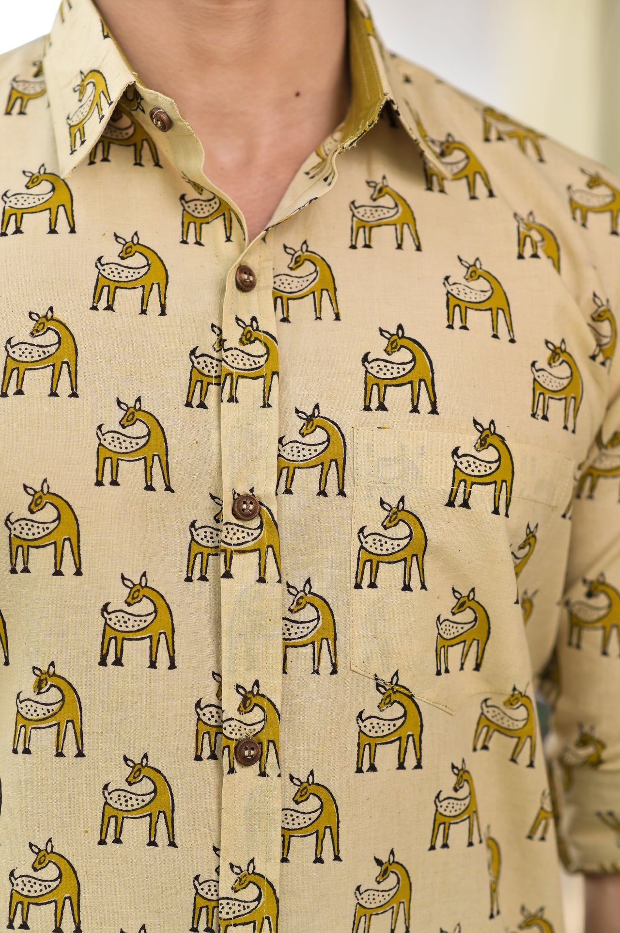 NOZ2TOZ Men Conversational Printed Cotton Casual Shirt - Beige - Distacart