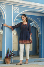 Thumbnail for Juniper Indigo Georgette Festive Printed Flared Tunic For Women - Distacart