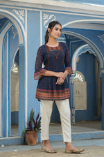 Thumbnail for Juniper Indigo Georgette Festive Printed Flared Tunic For Women - Distacart