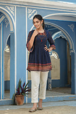 Thumbnail for Juniper Indigo Georgette Festive Printed Flared Tunic For Women - Distacart
