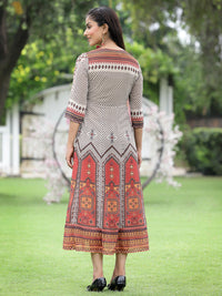 Thumbnail for Juniper Off-White Georgette Festive Wear Printed Flared Dress - Distacart