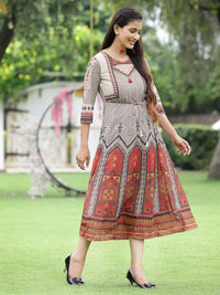 Thumbnail for Juniper Off-White Georgette Festive Wear Printed Flared Dress - Distacart