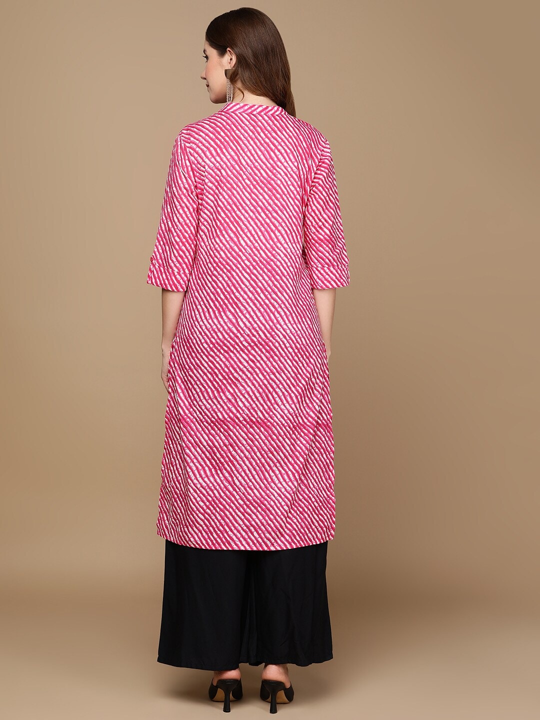 HERE&NOW Pink & White Striped Sequined Straight Cotton Kurta - Distacart