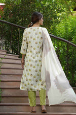Thumbnail for Juniper Green Rayon Casual Wear Printed Straight Kurta Pant Dupatta Set - Distacart