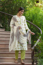 Thumbnail for Juniper Green Rayon Casual Wear Printed Straight Kurta Pant Dupatta Set - Distacart