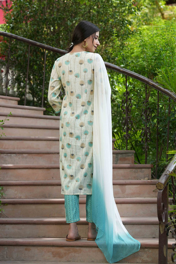 Juniper Skyblue Rayon Casual Wear Printed Straight Kurta Pant Dupatta Set - Distacart