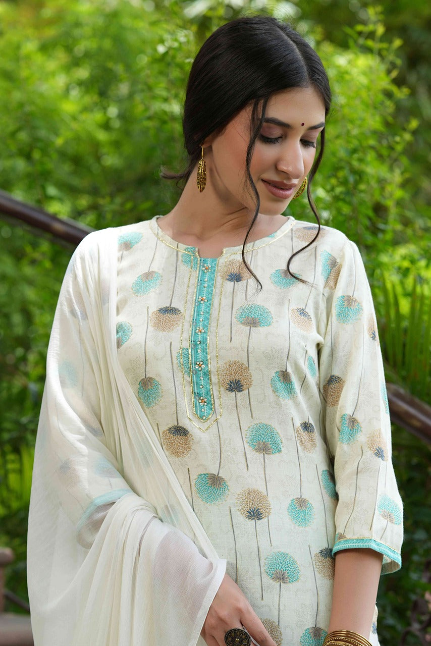 Juniper Skyblue Rayon Casual Wear Printed Straight Kurta Pant Dupatta Set - Distacart