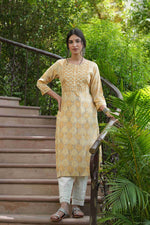 Thumbnail for Juniper Beige Muslin Festive Wear Mirror Work Straight Kurta - Distacart