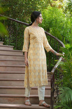 Thumbnail for Juniper Beige Muslin Festive Wear Mirror Work Straight Kurta - Distacart