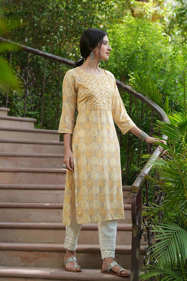 Juniper Beige Muslin Festive Wear Mirror Work Straight Kurta - Distacart