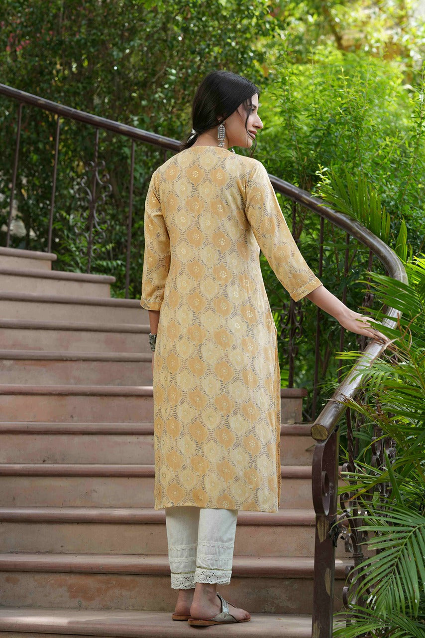 Juniper Beige Muslin Festive Wear Mirror Work Straight Kurta - Distacart