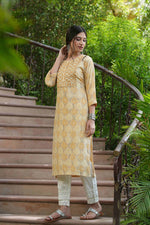 Thumbnail for Juniper Beige Muslin Festive Wear Mirror Work Straight Kurta - Distacart