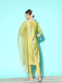 Thumbnail for Sangria Women Floral Embroidered Regular Sequinned Kurta with Trousers & With Dupatta - Distacart