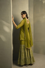 Thumbnail for Juniper Green Georgette Festive Embroidered Printed Straight Skd For Women - Distacart