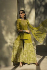 Thumbnail for Juniper Green Georgette Festive Embroidered Printed Straight Skd For Women - Distacart