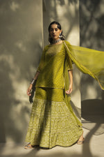 Thumbnail for Juniper Green Georgette Festive Embroidered Printed Straight Skd For Women - Distacart